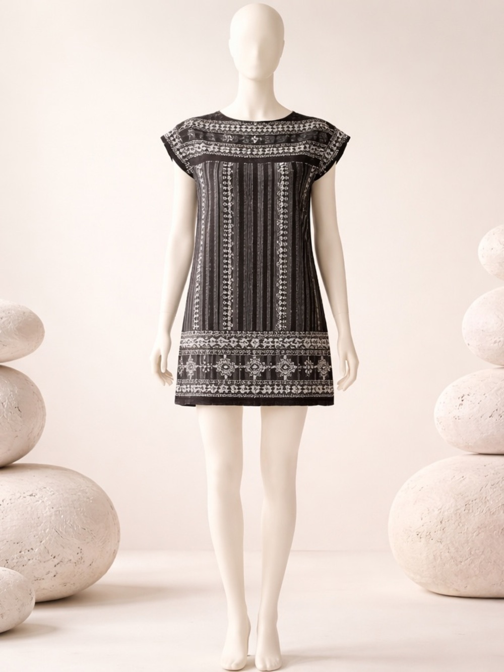 THML Linen Blend Embroidered Boho Tunic Dress